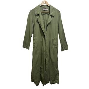 Free People Rae Duster Washed Olive Green XS Linen Longline Kimono Boho Festival